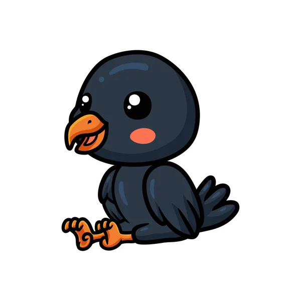 Vector Illustration Cute Little Crow Cartoon Sitting — Stockvektor