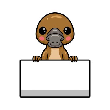 Boş işaretli şirin bebek ornitorenk çizgi filminin vektör çizimi