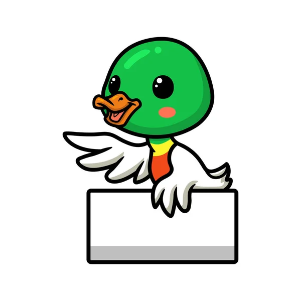 Vector Illustration Cute Little Duck Cartoon Blank Sign — Διανυσματικό Αρχείο