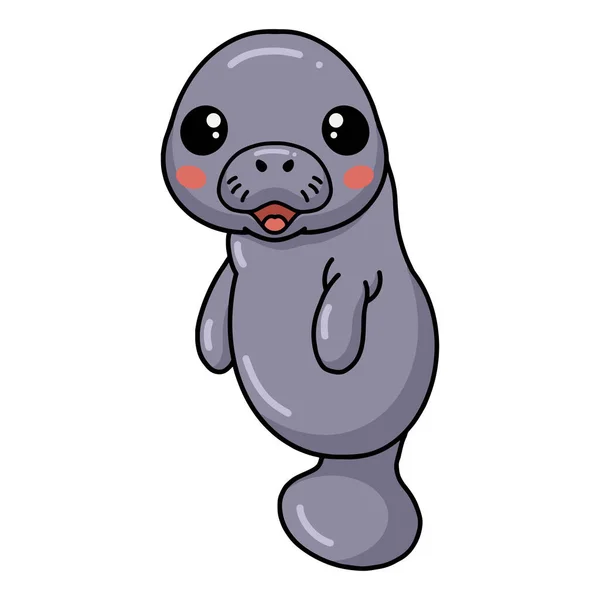 Vector Illustration Cute Baby Manatee Cartoon Standing — Stockvektor