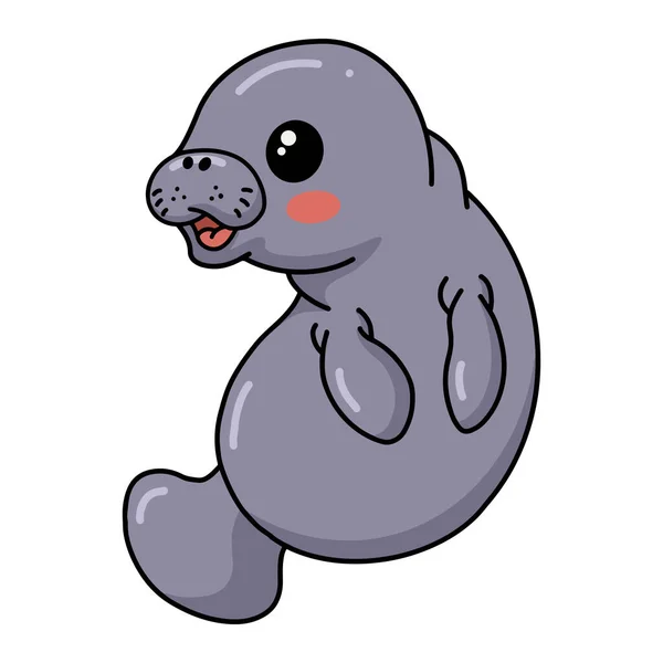 Vector Illustration Cute Baby Manatee Cartoon Posing — Stock vektor