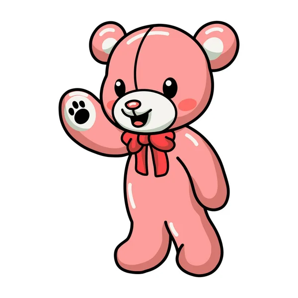 Vector Illustration Cute Teddy Bear Cartoon Waving Hand — Stock Vector