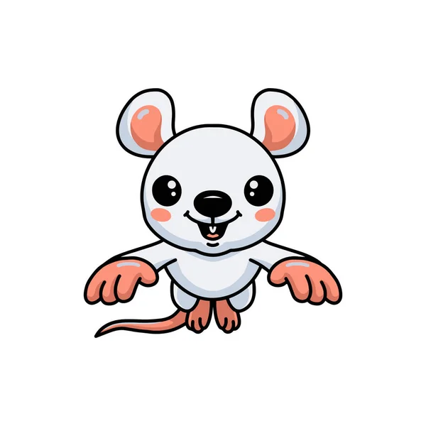 Vector Illustration Cute Little White Mouse Cartoon Leaping — Stock Vector