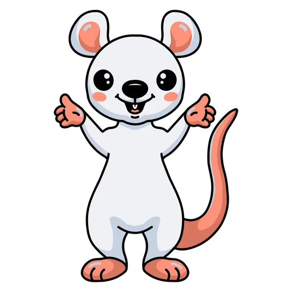 Vector Illustration Cute Little White Mouse Cartoon Presenting — Stock Vector