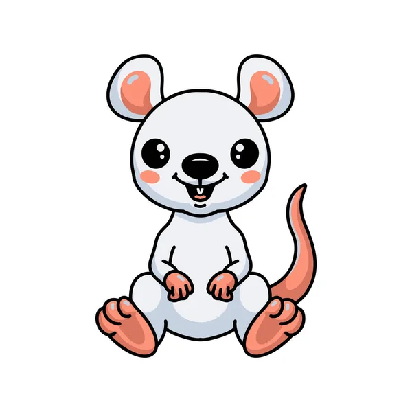 Wektor Ilustracja Cute Little White Mouse Cartoon Siedzi — Wektor stockowy