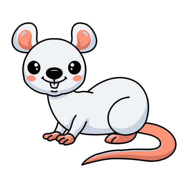 Vektor Ilustrasi Kartun Tikus Putih Kecil Yang Lucu - Stok Vektor