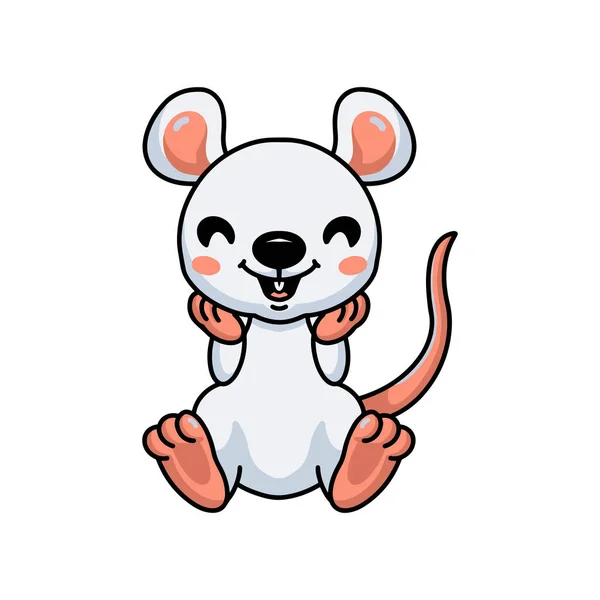 Wektor Ilustracja Cute Little White Mouse Cartoon Siedzi — Wektor stockowy