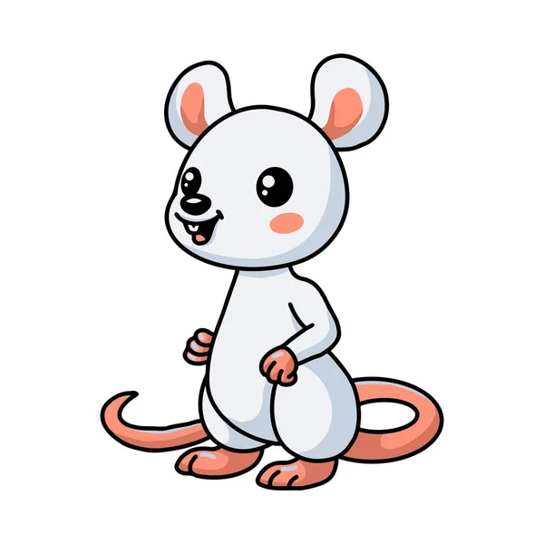 Ilustração Vetorial Bonito Pequeno Rato Branco Desenhos Animados — Vetor de Stock