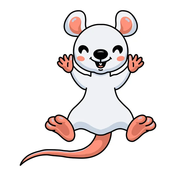 Wektor Ilustracja Cute Little White Mouse Kreskówka Podnoszenie Rąk — Wektor stockowy