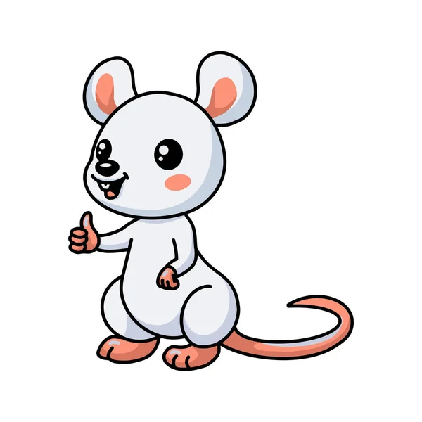 Vector Illustration Cute Little White Mouse Cartoon Giving Thumb — Stock Vector