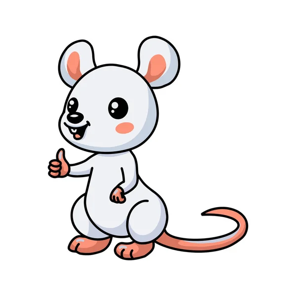 Vector Illustratie Van Leuke Kleine Witte Muis Cartoon Geven Duim — Stockvector