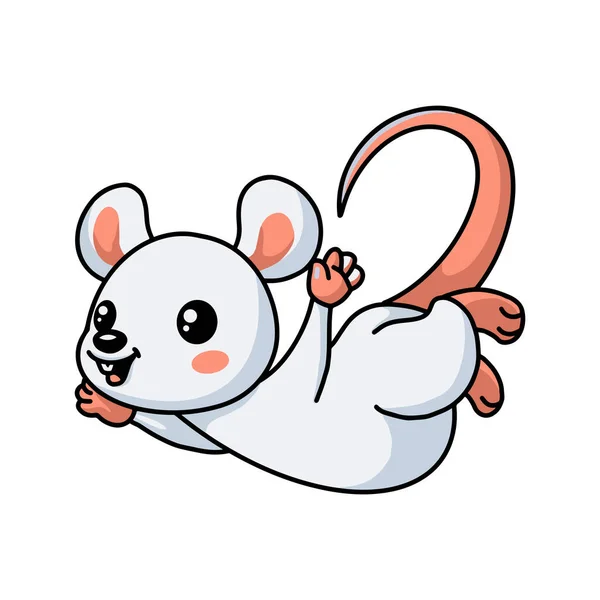 Vector Illustration Cute Little White Mouse Cartoon Leaping — Stock Vector