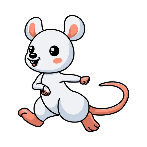 Ilustración Vectorial Linda Pequeña Caricatura Ratón Blanco Caminando — Vector de stock