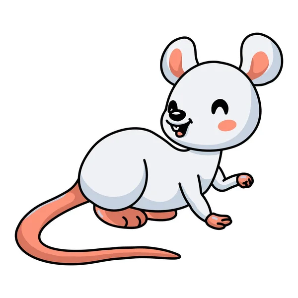 Vector Illustration Cute Little White Mouse Cartoon — Stock Vector