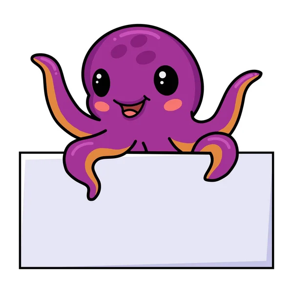 Vector Illustration Cute Little Pink Octopus Cartoon Blank Sign — Stock Vector