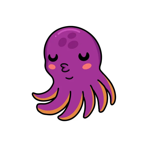 Vector Illustration Cute Little Pink Octopus Cartoon Sleeping — Stock Vector
