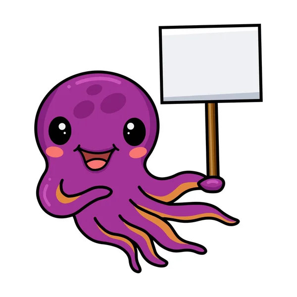 Vector Illustration Cute Little Pink Octopus Cartoon Blank Plank Sign — Stock Vector