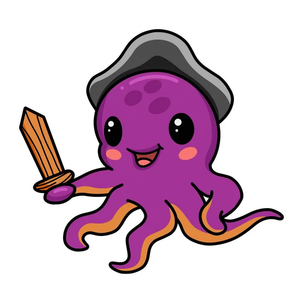 Vector Illustration Cute Little Pirate Octopus Cartoon — Stock Vector