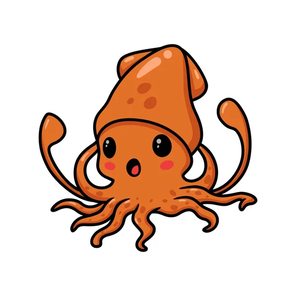Vector Illustration Cute Little Squid Cartoon Holding Fork Spoon — Stock Vector