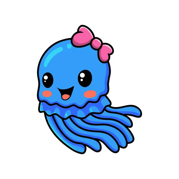 Vector Illustration Cute Blue Little Jellyfish Girl Cartoon — Stock Vector