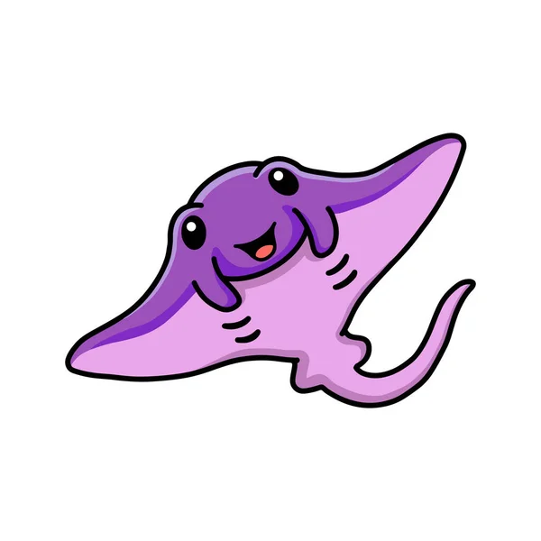 Ilustración Vectorial Lindo Poco Púrpura Stingray Dibujos Animados Natación — Vector de stock