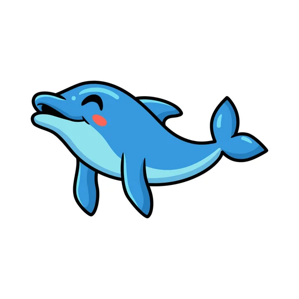 Vector Illustration Cute Little Dolphin Cartoon Swimming — Stock Vector