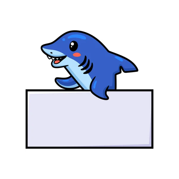 带有空白标志的可爱小鲨鱼卡通画的矢量图解 — 图库矢量图片