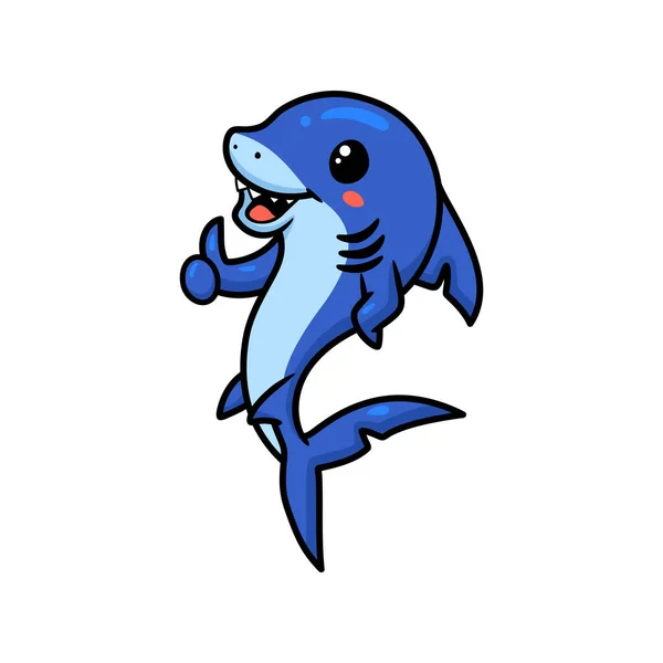 Vector Illustration Cute Little Shark Cartoon Giving Thumb — Stock Vector