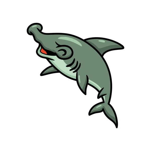 Vektorové Ilustrace Roztomilé Malý Kladivoun Žralok Karikatura Skákání — Stockový vektor