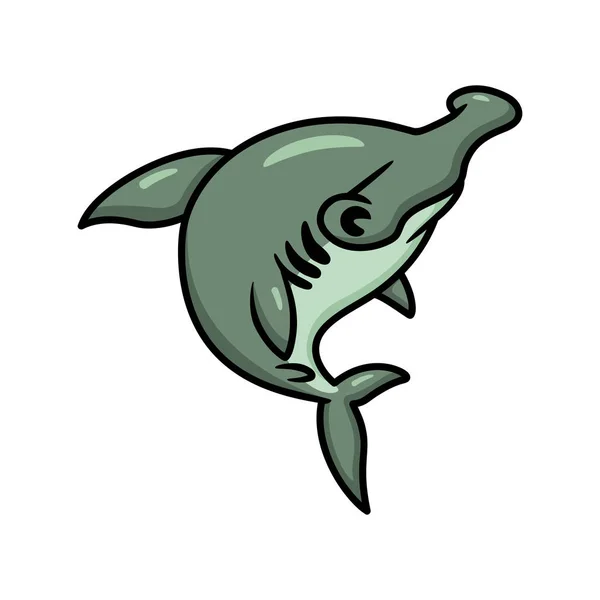 Vector Illustration Cute Little Hammerhead Shark Cartoon Jumping — Stock Vector