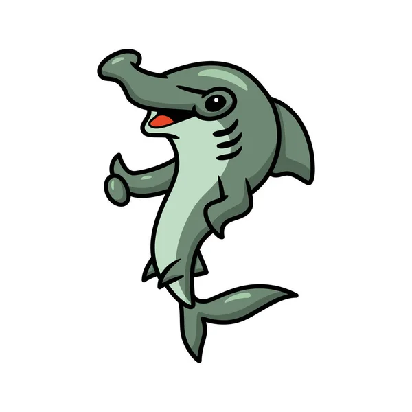 可爱锤头鲨放弃大拇指漫画的矢量图解 — 图库矢量图片