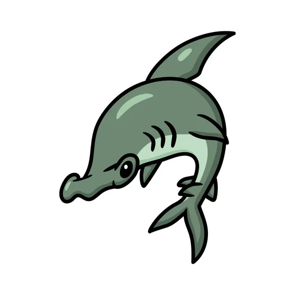 Vektorové Ilustrace Roztomilé Malý Kladivoun Žralok Karikatura Skákání — Stockový vektor