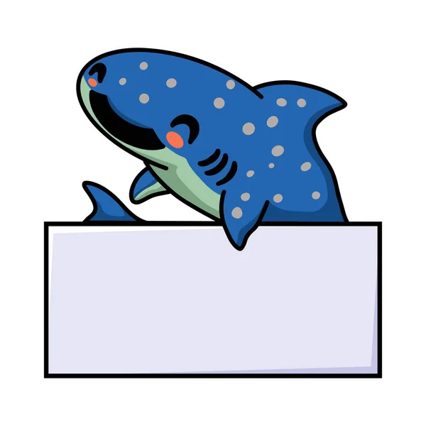 Wektor Ilustracja Cute Rekina Wielorybiego Kreskówki Pustym Znakiem — Wektor stockowy
