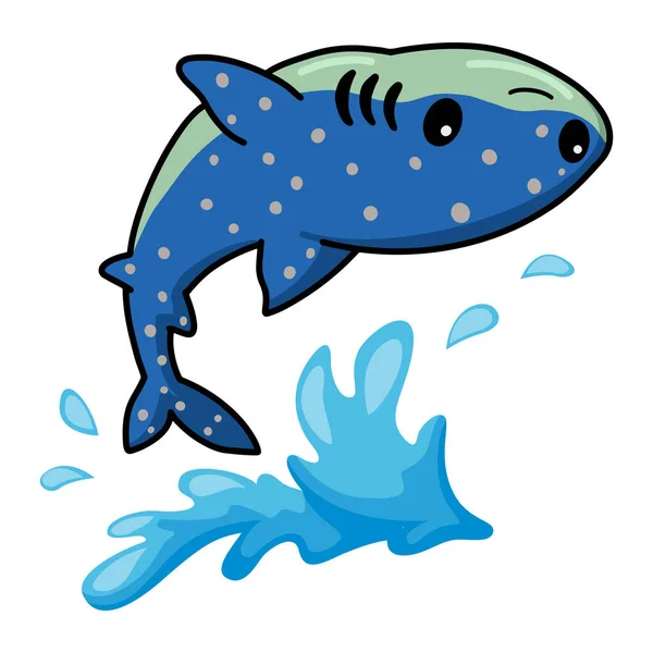 かわいいクジラのサメの漫画ジャンプのベクトルイラスト — ストックベクタ