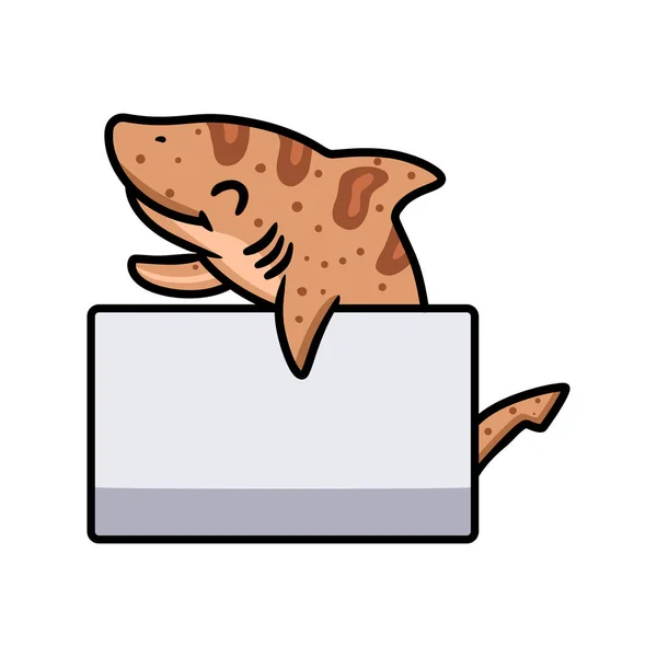 Vektorové Ilustrace Roztomilého Žraloka Tygřího Prázdným Znakem — Stockový vektor