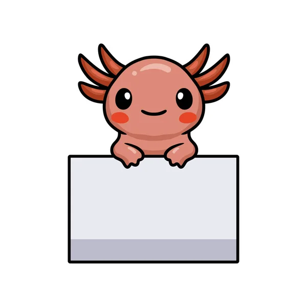 Ilustración Vectorial Dibujos Animados Lindos Axolotl Con Signo Blanco — Vector de stock