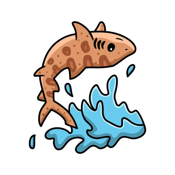 Vektorové Ilustrace Roztomilého Žraloka Tygřího Kreslené Skákání — Stockový vektor
