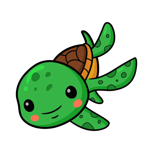 Vector Illustration Cute Little Turtle Cartoon Swimming — Stock Vector