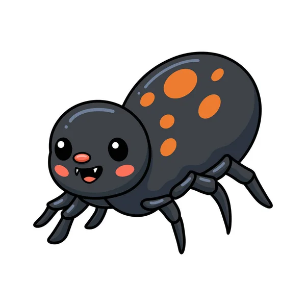Vector Illustration Cute Little Black Spider Cartoon — Stock Vector