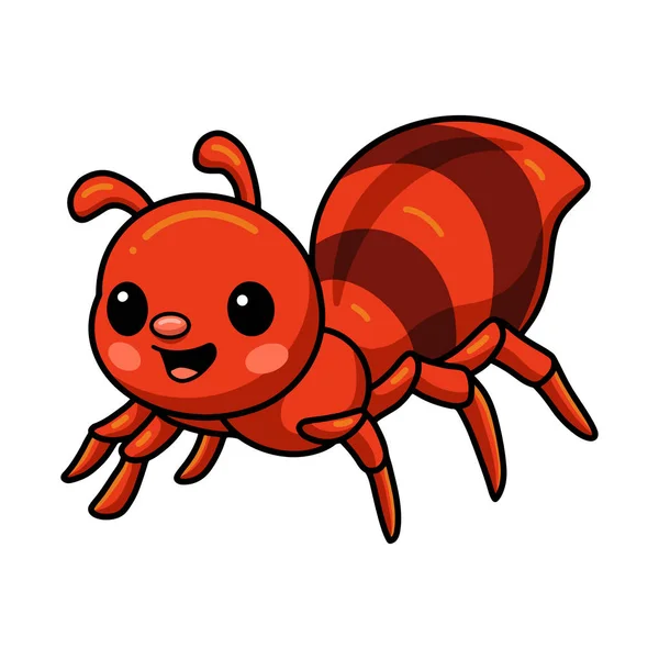 可爱的小红蚂蚁卡通画的矢量图解 — 图库矢量图片