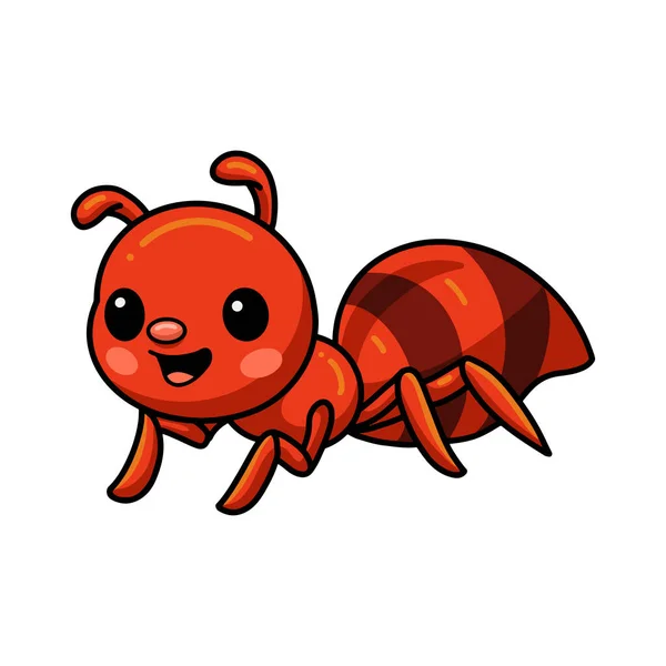 可爱的小红蚂蚁卡通画的矢量图解 — 图库矢量图片
