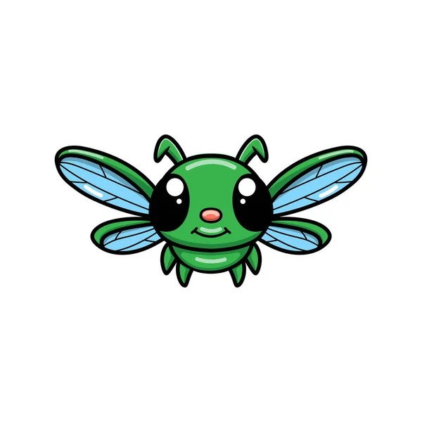 Vector Illustration Cute Little Green Dragonfly Cartoon — Stock Vector