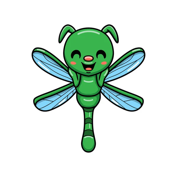Vektor Illustration Der Niedlichen Kleinen Grünen Libelle Karikatur — Stockvektor