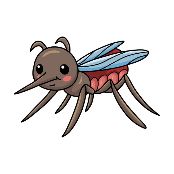 Vetor Ilustração Bonito Pequeno Mosquito Desenho Animado Posando — Vetor de Stock