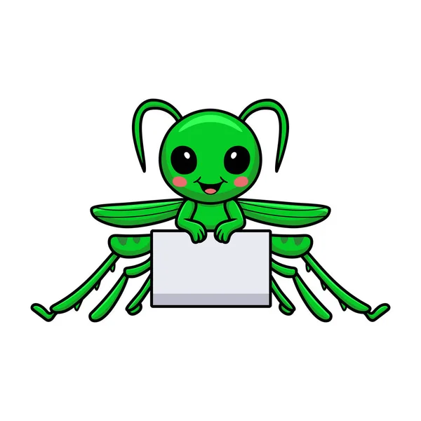 Εικονογράφηση Διάνυσμα Του Χαριτωμένο Μικρό Mantis Κινουμένων Σχεδίων Κενό Σημάδι — Διανυσματικό Αρχείο