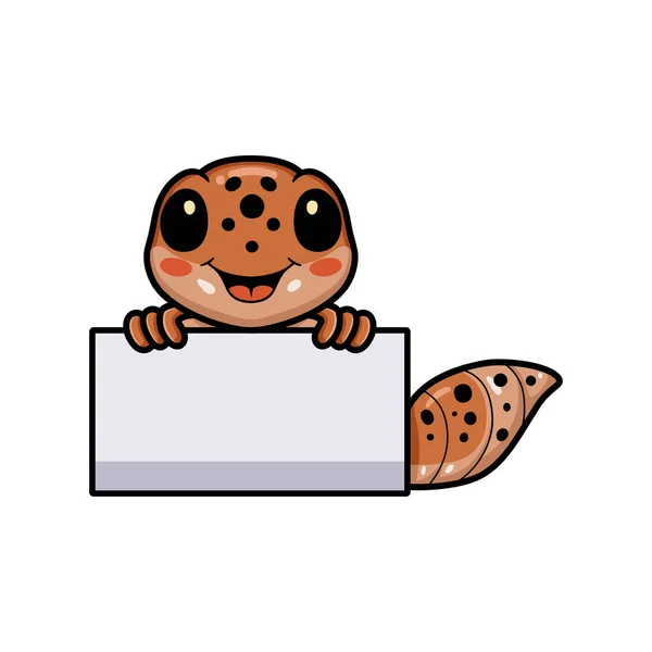 Vektor Illustration Des Niedlichen Leopardengecko Cartoons Mit Leerem Zeichen — Stockvektor
