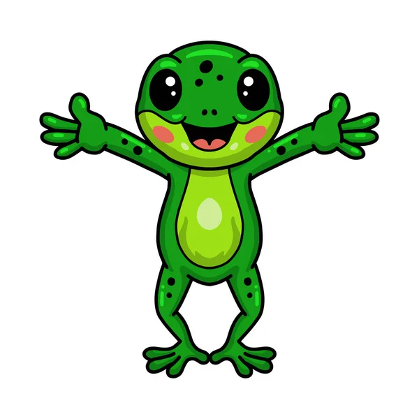 Wektor Ilustracja Cute Little Frog Kreskówki Podnoszące Ręce — Wektor stockowy
