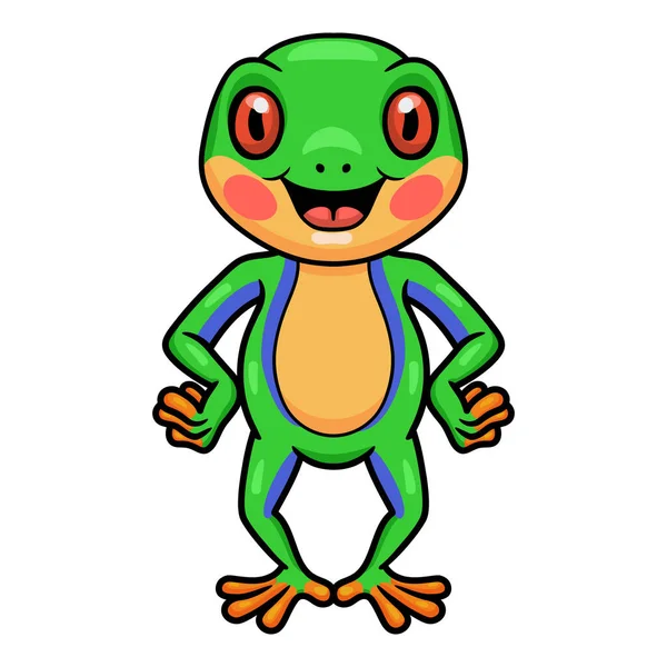 Wektor Ilustracja Cute Little Frog Kreskówki Stoi — Wektor stockowy