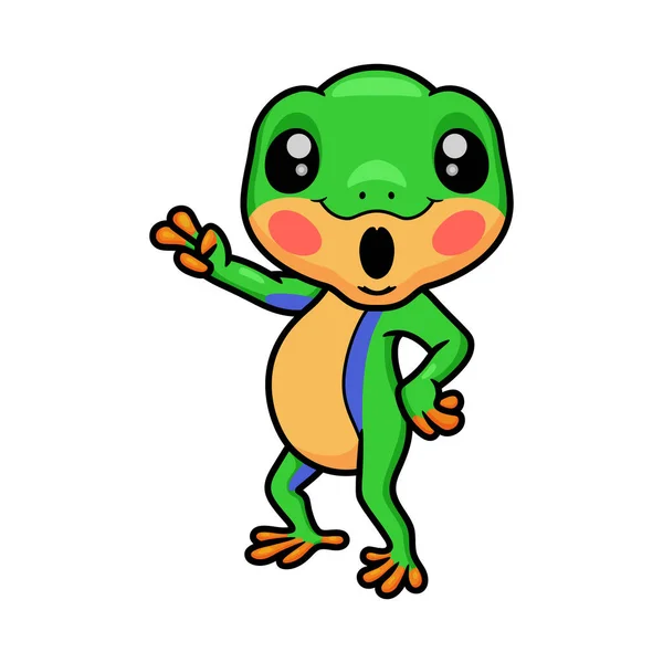 Wektor Ilustracja Cute Little Frog Kreskówki Machając Ręką — Wektor stockowy