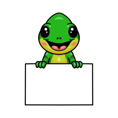 Boş işaretli şirin küçük bukalemun çizgi filminin vektör çizimi